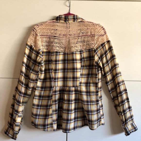 Free People Plaid & Lace Button Down - Picture 3 of 6
